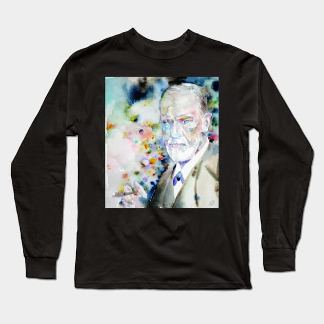 SIGMUND FREUD - watercolor portrait.4 Long Sleeve T-Shirt by lautir